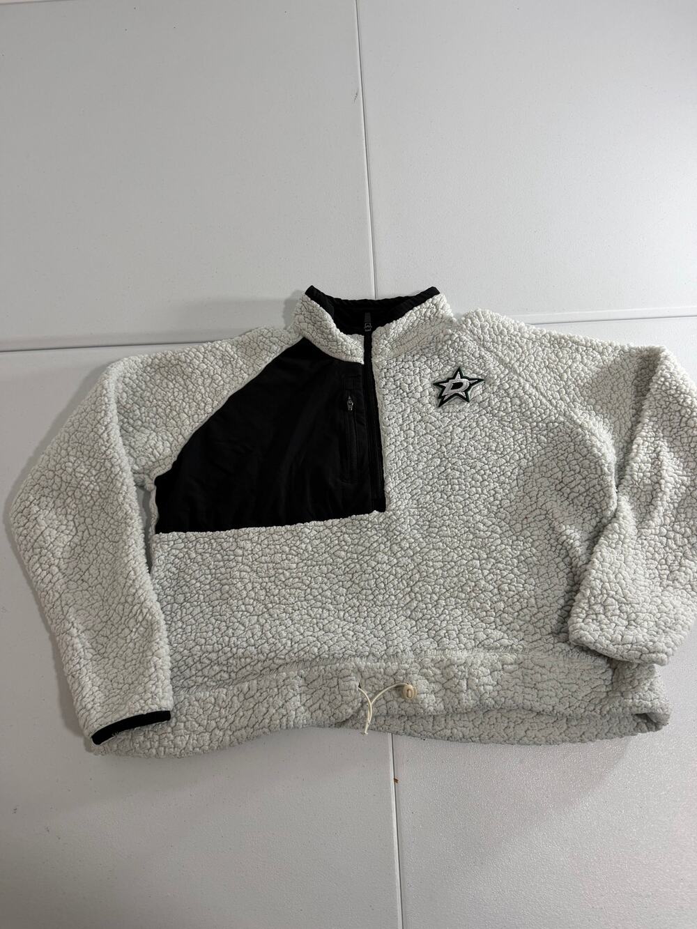 Dallas Stars NHL Sherpa Quarter Zip Pullover Cream Black Fleece Sweater